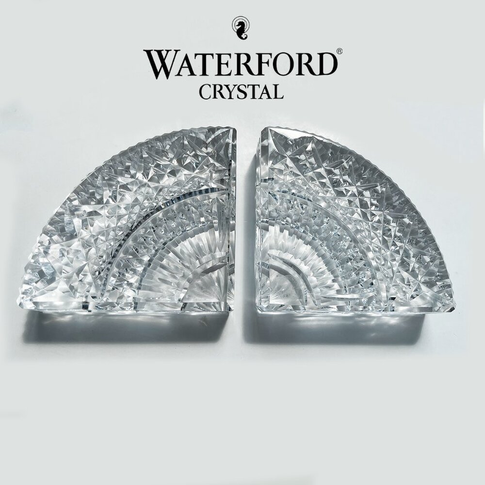 Vintage Pair of Waterford Crystal Glass Bookends, Quadrant Fan Pattern, Stunning
